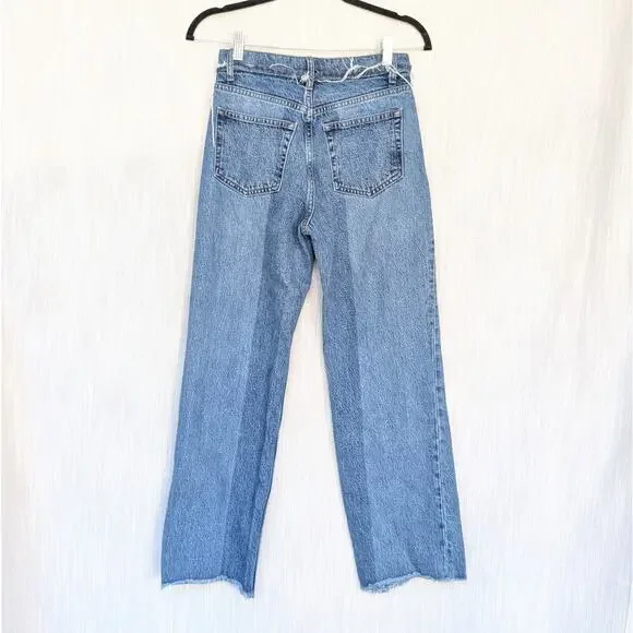 Reformation Natoma Blue Denim Distressed High-rise Straight Leg Jeans, size 25 - Picture 3 of 8